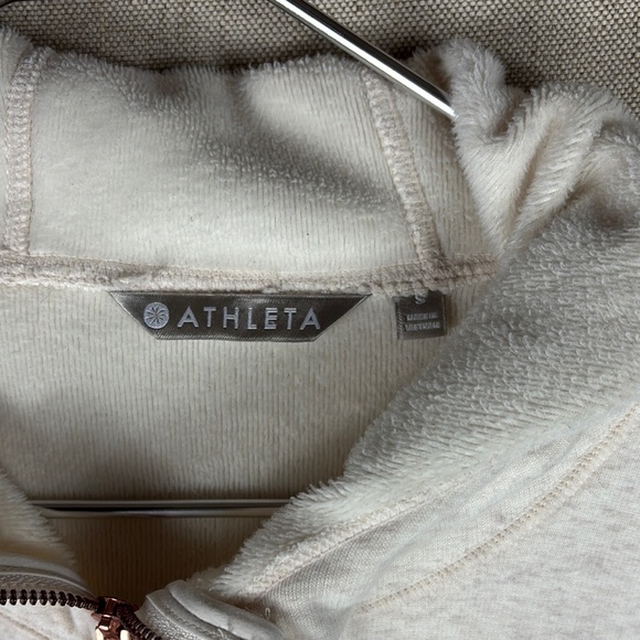 Athleta > White Zip Up Hooded Sweatshirt with Thumb Holes Small - Picture 2 of 8
